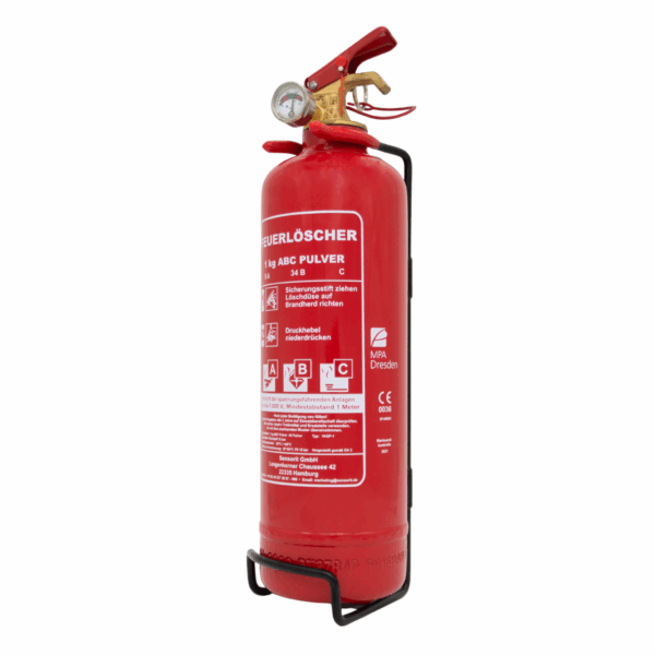 1kg abc premium pulverlöscher, autofeuerlöscher, wohnmobil camping motorrad mit halterung